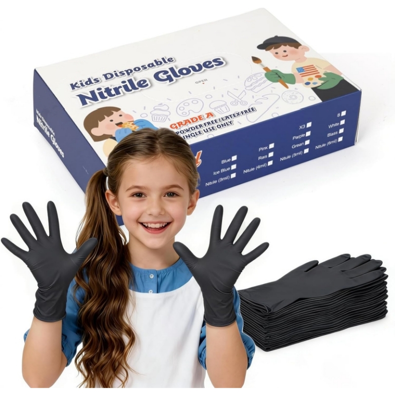 Gardening Tools Gloves - 어린이용 검정색 니트릴 일회용 장갑 4-12세용