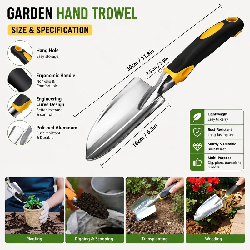 미끄럼 방지 손잡이가 있는 스테인리스 스틸 정원용 삽, - Garden Hand Trowel 리뷰 및 가격