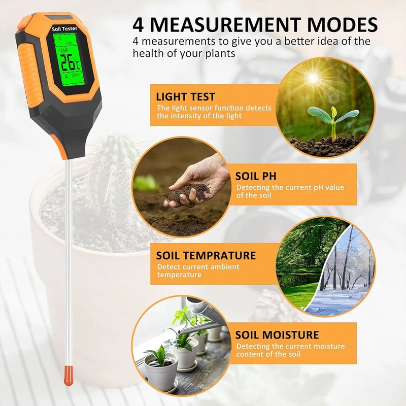 4-in-1 토양 테스터, pH, 온도 및 햇빛 측정  - Moisture Meter Plant 리뷰 및 가격