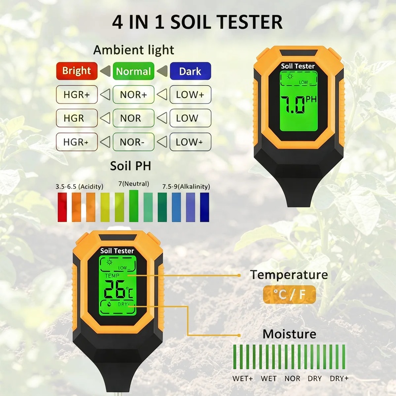 4-in-1 토양 테스터, pH, 온도 및 햇빛 측정  - Moisture Meter Plant 리뷰 및 가격
