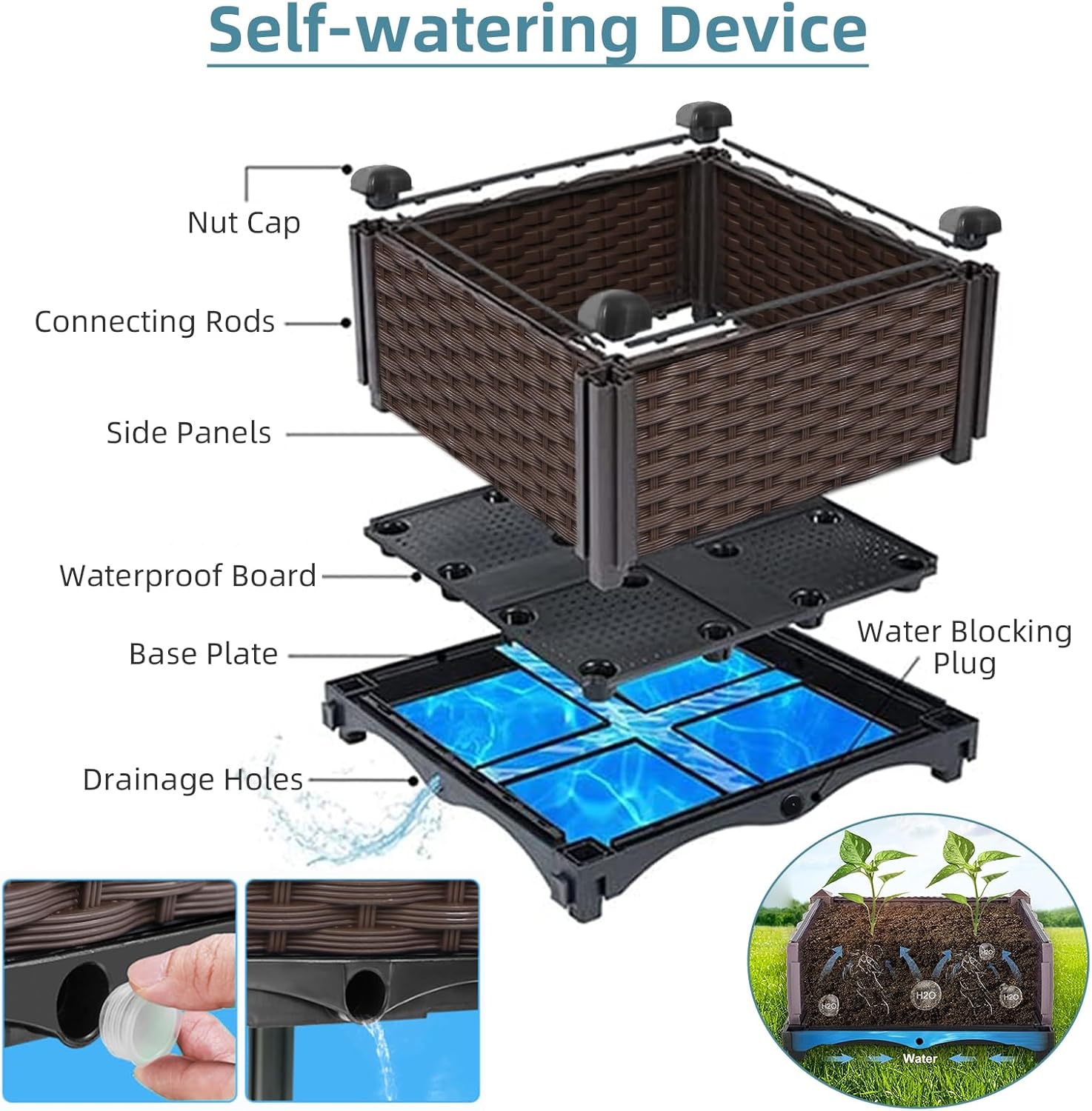 야외 정원용 라탄 화분, 내추럴 색상, 자가 급수 및  - Self-Watering Planter 리뷰 및 가격